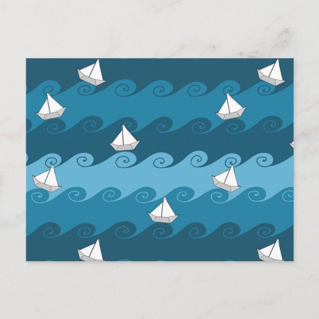 Carte Postale Motif Bateaux en papier (Devant)