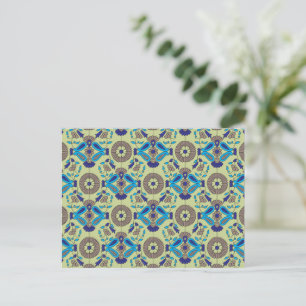 Carte Postale motif bleu et vert sur arrière - plan vert