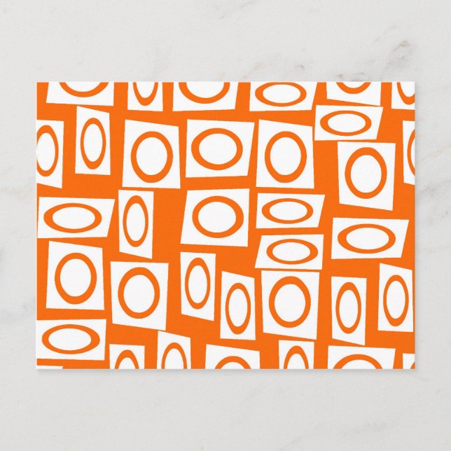 Carte Postale Motif Carré du cercle d'amusement orange et blanc (Devant)