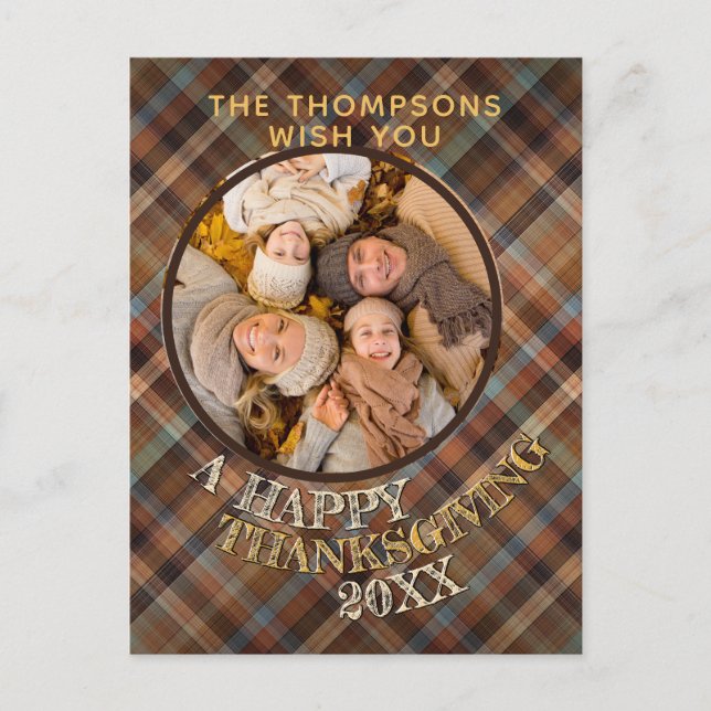 Carte Postale Motif carreaux de Thanksgiving personnalisé joyeux (Devant)