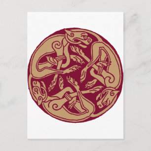 Carte Postale Motif celtique avec chiens - bordeaux et beige