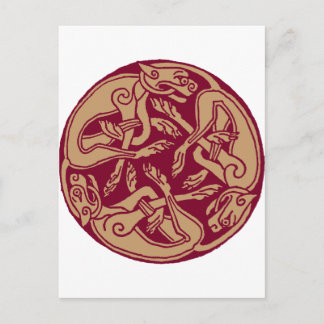 Carte Postale Motif celtique avec chiens - bordeaux et beige