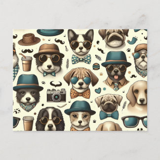 Carte Postale Motif chien et chat sans couture