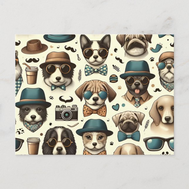 Carte Postale Motif chien et chat sans couture (Devant)