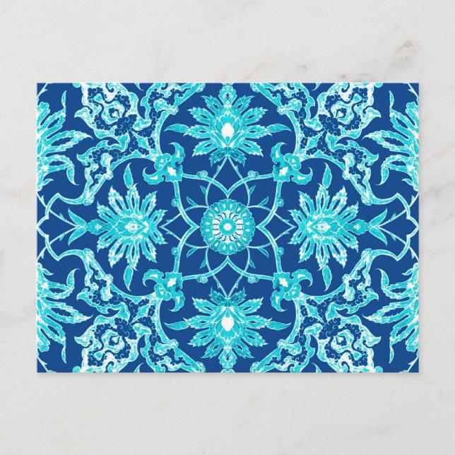 Carte Postale Motif chinois Art Nouveau - Turquoise et Bleu (Devant)