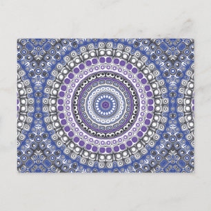 Carte Postale Motif circulaire géométrique de mandala bleu et vi