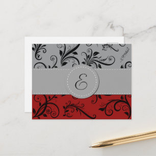 Carte Postale Motif Damas, Damas Gris, Damas Rouge, Monogramme