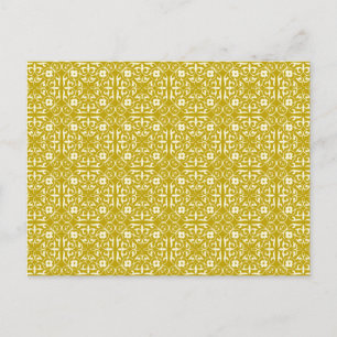 Carte Postale Motif damas médiéval, or moutarde