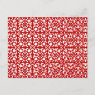 Carte Postale Motif damas médiéval, rouge et blanc