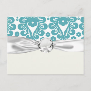 Carte Postale motif damassé bleu aqua