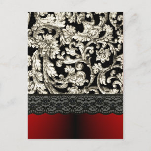Carte Postale Motif damassé floral noir et rouge