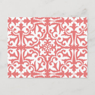 Carte Postale Motif damassé Ikat - Rose corail et blanc