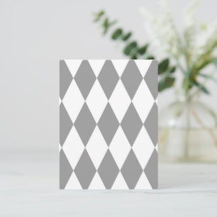Carte Postale Motif Damier Diamants Harlequin Blanc Gris 