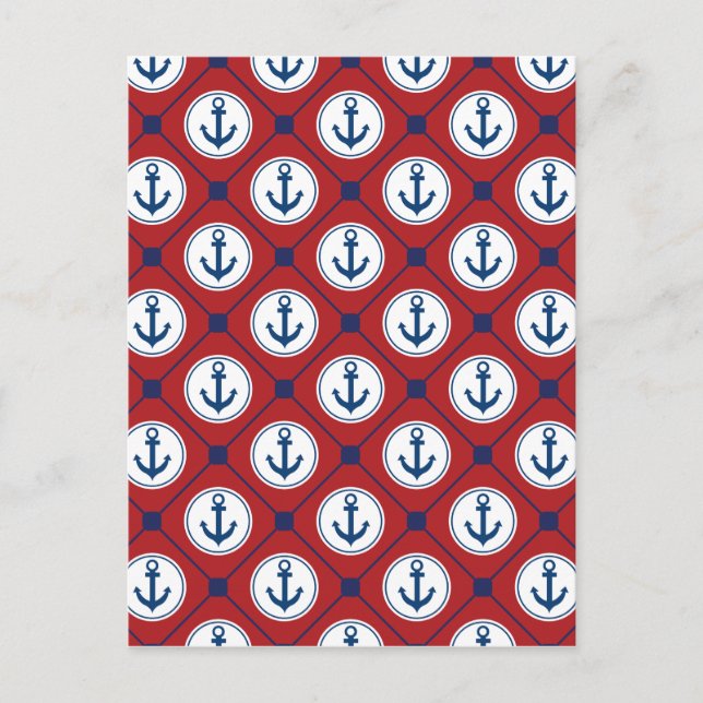 Carte Postale Motif d'Ancre bleu rouge (Devant)
