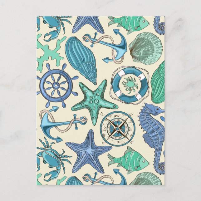 Carte Postale Motif d'animaux marins sarcelle (Devant)