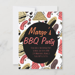 Carte Postale Motif d'anniversaire BBQ Burger Hotdog Doodle 