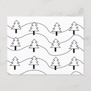Carte Postale Motif d'arbre de Noël noir et blanc