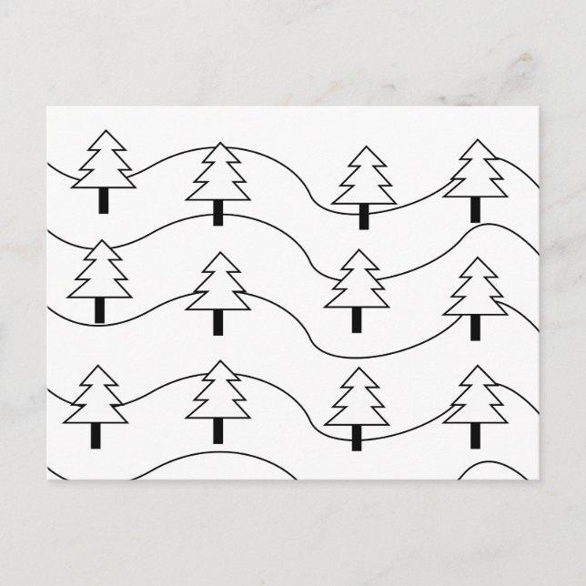 Carte Postale Motif d'arbre de Noël noir et blanc (Devant)