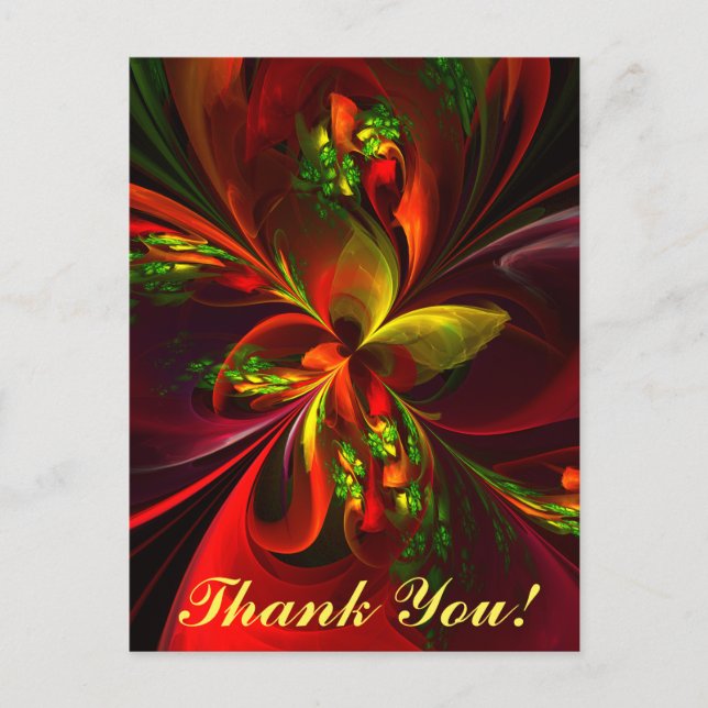 Carte Postale Motif d'art abstrait floral rouge et vert moderne  (Devant)