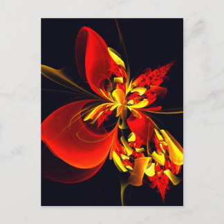 Carte Postale Motif d'art abstrait moderne floral rouge jaune #1