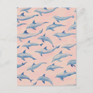Carte Postale Motif dauphin aquarelle côte plage océan