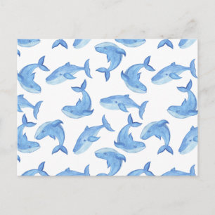 Carte Postale Motif de baleine bleue à l'aquarelle