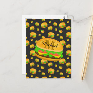 Carte Postale Motif de burger délicieux cool et amusant Monogram