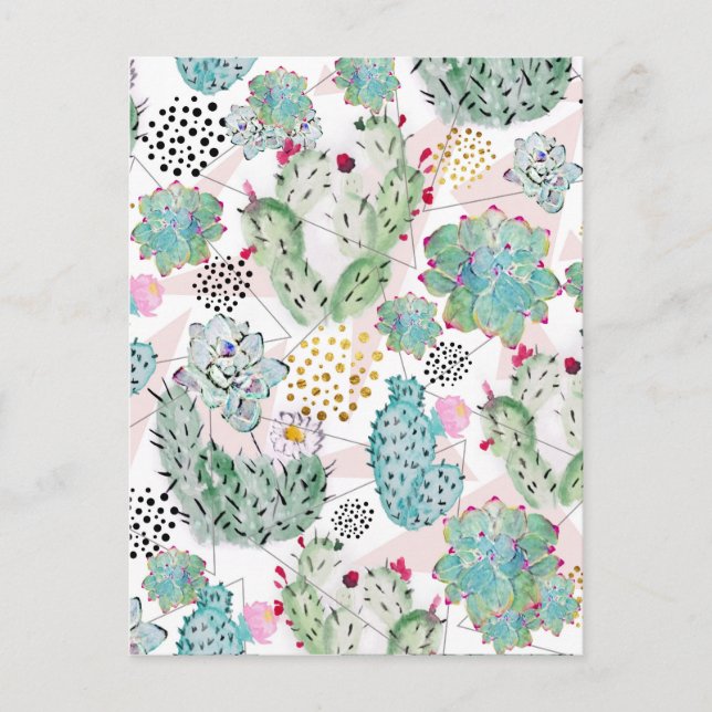 Carte Postale motif de cactus et triangles aquarelle (Devant)