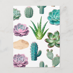 Carte Postale Motif de cactus succulent à l'aquarelle