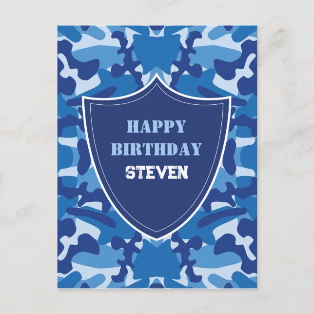 Carte Postale Motif de camouflage bleu de l'armée avec monogramm (Devant)