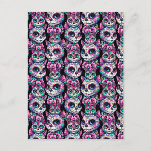 Carte Postale Motif de chat crâne sucre
