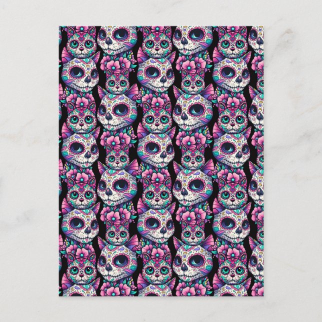 Carte Postale Motif de chat crâne sucre (Devant)