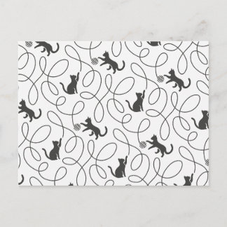 Carte Postale Motif de chat noir joueur et boule de laine