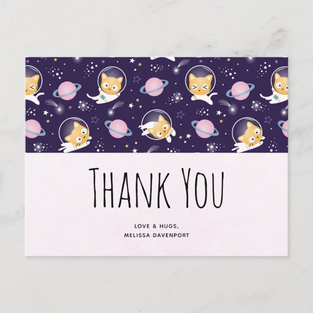 Carte Postale Motif de chats astronautes mignons Merci (Devant)