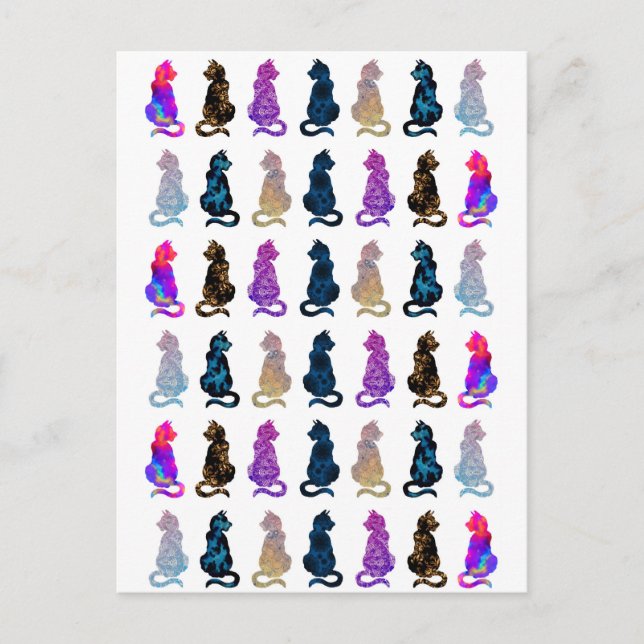 Carte Postale Motif de chats colorés (Devant)