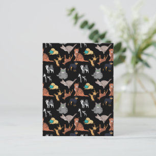 Carte Postale Motif de chats et de chiens sur fond noir 