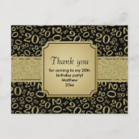 Motif de chiffre d'anniversaire 20 Merci Noir/Or