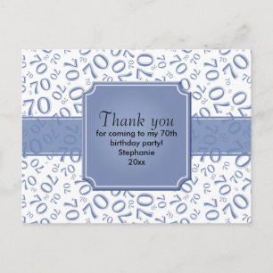 Carte Postale Motif de chiffre pour 70e anniversaire bleu/blanc