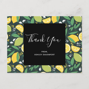 Carte Postale Motif de citron et de citron vert jaune Merci
