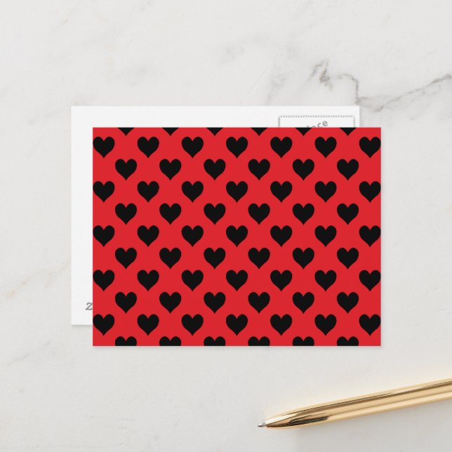 Carte Postale Motif de coeur rouge et noir (Devant/Arrière en situation)