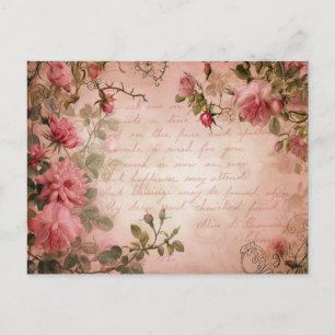 Carte Postale Motif de découpage de Roses Vintages roses