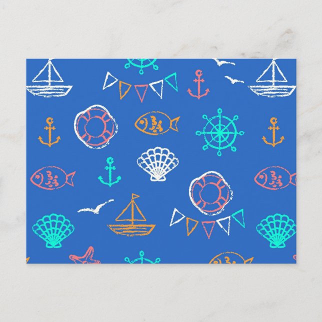 Carte Postale Motif de dessin à la craie nautique (Devant)