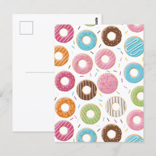 Carte Postale Motif de Donuts Colorés Rétro pour une Fête Amusan