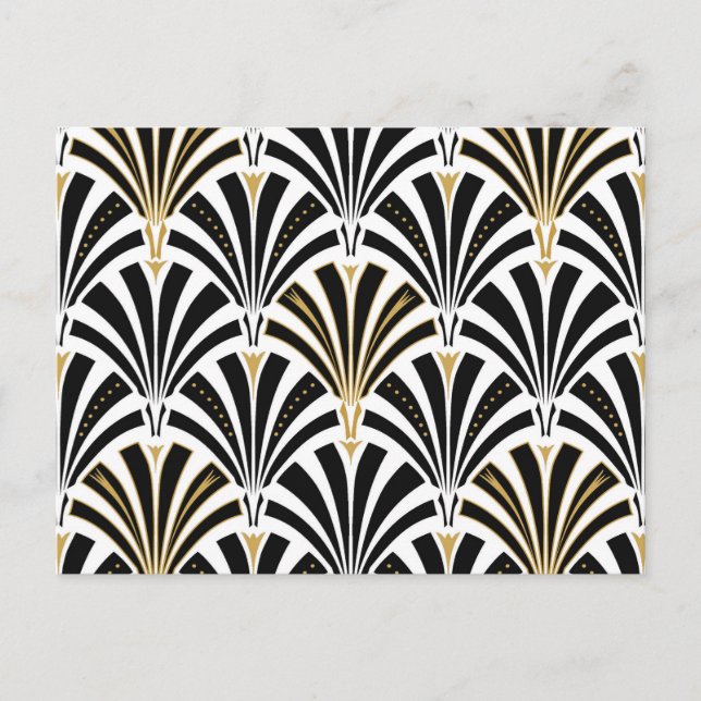 Carte Postale Motif de fan d'art déco - noir et blanc (Devant)