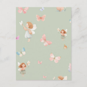 Carte Postale Motif de fée pastel, design de papillon mignon pou