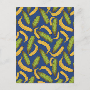 Carte Postale Motif de feuille de banane bleu tropical