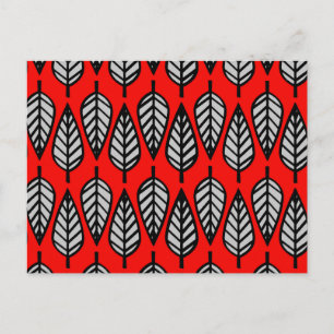 Carte Postale Motif de feuille de hêtre - Rouge, noir et gris / 