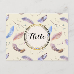 Carte Postale Motif de feuilles et de tiges à l'aquarelle avec p