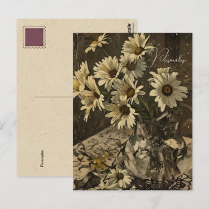 Carte Postale Motif de fleur sauvage Daisy vintage, ancienne pho