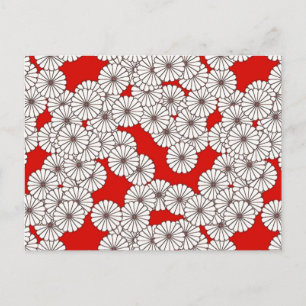 Carte Postale Motif de fleurs Art Déco - blanc sur rouge